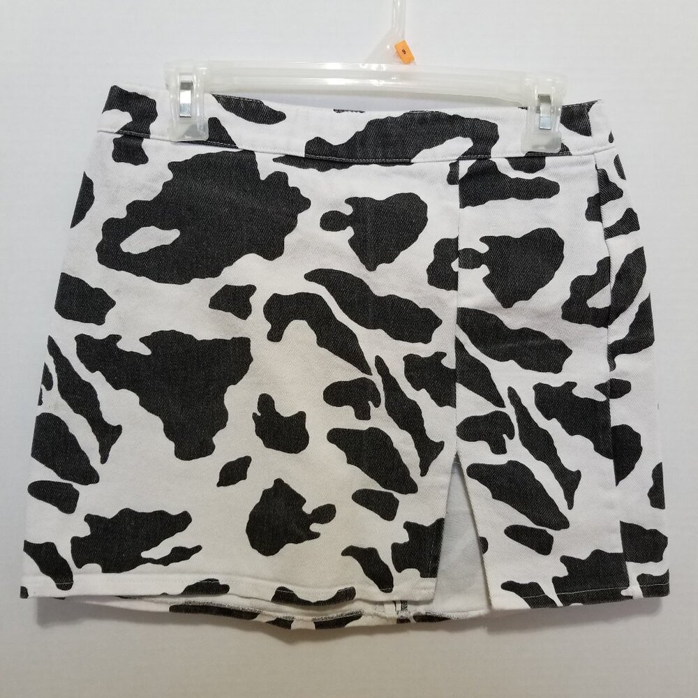 Bittersweet skirt Medium cow print denim jean mini front slit MS1698-3